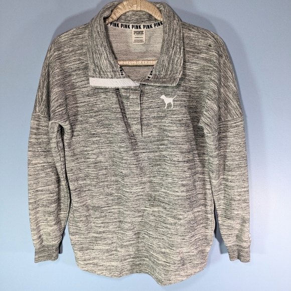 VS PINK Gray Quarter Zip Funnel Neck Sweatshirt - Picture 1 of 4